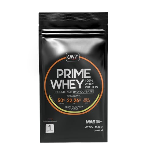 Image of QNT Prime Whey Protein Powder | Kesar Kaju Pista, 1 Serving Sachet | Triple Blend of Whey Isolate, Concentrate & Hydrolysate | 25g Protein, 5.8g BCAA | Best Whey Protein Powder for Men & Women