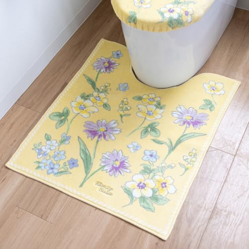 ブルーミングシーズン ロングトイレマット 約75×63cm イエロー 抗菌防臭 洗える 花柄 大判 トイレ マット