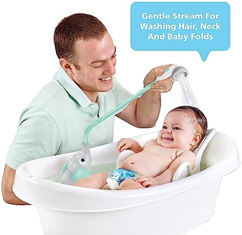 Yookidoo Baby Bath Shower Head - Elephant Water Pump and Trunk Spout Sprayer - One Handed Flow Control for Newborn Babies in Tub Or Sink (Turquoise) - 1