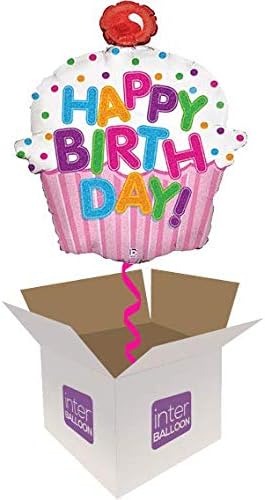 Happy Birthday Cupcake Holographic Supershape Foil Balloon – 31 Inches / 79 cm (Inflated) Balloon in a Box
