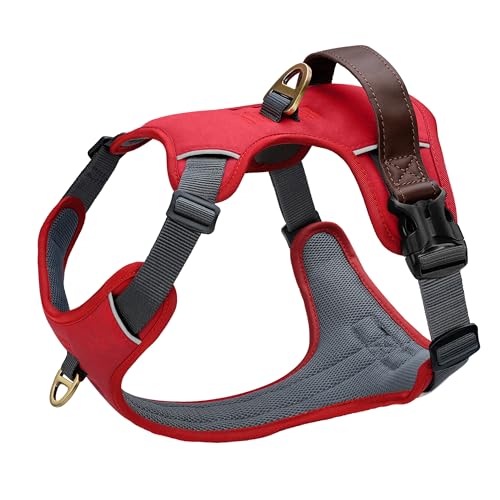 Image of Didog No Pull Dog Harness for Medium Dogs, Classic PU Leather, Red, L