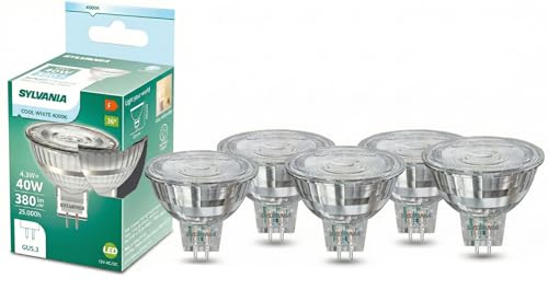 SYLVANIA RefLED Superior MR16 LED Bulbs, Cool White 4000K, 4.3W, 380 Lumens, 36° Beam Angle, Energy Efficient, 12V - 5 Pack