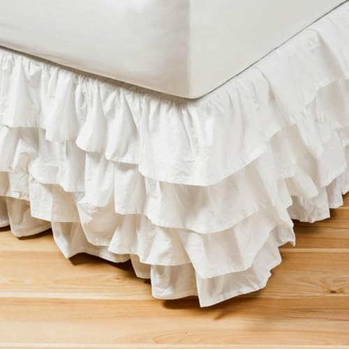 Surwin Cache-Sommiers 120x200 cm Jupe de lit à Volants Blanc, Cache Sommier Jupe de Lit Robuste et Élastique Style Enveloppant, 45cm de Hauteur | Facile a...