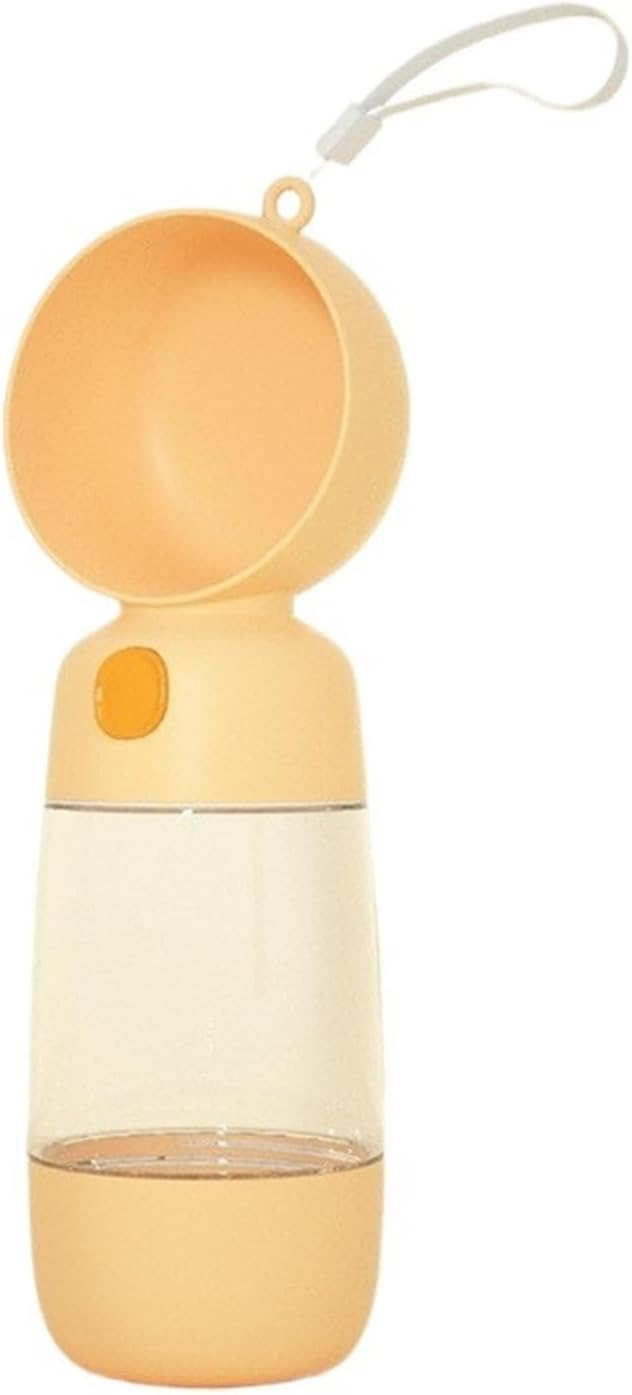 Pet Travel Cup for Cats and Dogs Portable Lanyard Foldable Water Bottle Large Capacity Drinking Fountain Dog Bowl(Yellow Water Mug with Storage)