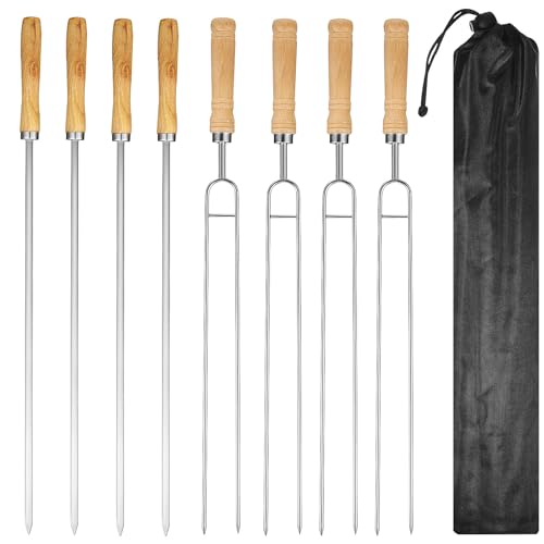 Brochetas de barbacoa de acero inoxidable y madera fina para reuniones duraderas, 8 pzs 4