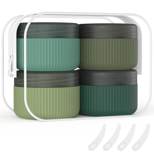 ME.FAN Travel Containers for Toiletries, TSA Approved 1.5 oz Silicone Cream Jars, Leak-proof Journey Containers, Trip Accessories with Lid for Cosmetic Face Hand Body Cream 4 Pack Black Lid Blue/Green
