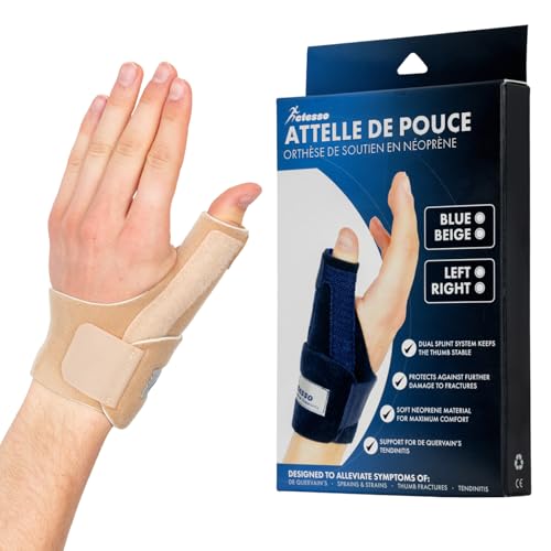 Actesso Attelle Pouce – Pour le Soulagement de la Tendinite, Dé Quervain, Entorses, Arthrite et Douleurs Articulaires – Orthèse Poignet en Néoprène (Beige, Taille unique, Main Gauche)