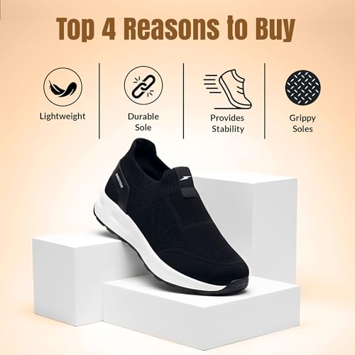 Image of BRUTON Men's Beige & Black Casual & Stylish Running Shoes | Lightweight Cushioned Lace-Up Shoes | Breathable Fashion Footwear for Walking, Travel, College