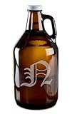 Olde English Upper Case 'N' Hand-Made Etched Glass Beer Growler 64 oz