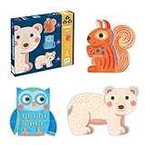 DJECO ジェコ プリモパズル イン ザ フォレスト ジグソーパズル 2歳 3歳 知育玩具 幼児向け 動物 9ピース 12ピース 16ピース プレゼント (DJ07143)