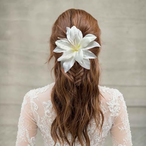 Pinza Grande para Cabello con Flor de Tela Blanca miniatura 7
