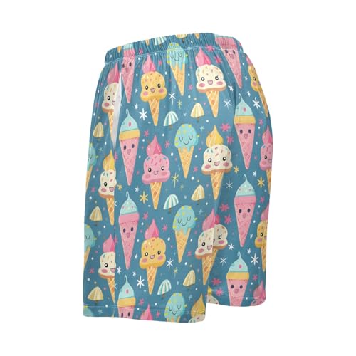 Cartoon Ice Cream A Mens Pajama Shorts Soft Pants Lounge Sleepwear Bottoms with Drawstring & Pockets3