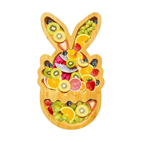 Generisch Plato para servir, vajilla de madera dividida, diseño de conejos de Pascua, para pistachos, sandía, aperitivos, dulces, frutas, nueces, al aire libre, Navidad, cumpleaños