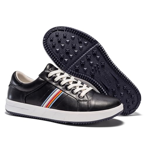 UOFEIY Men's Golf Shoes Professional Spikeless Leather Sneakers Non Slip Low Top Lightweight Breathable Waterproof Golf Club Training3
