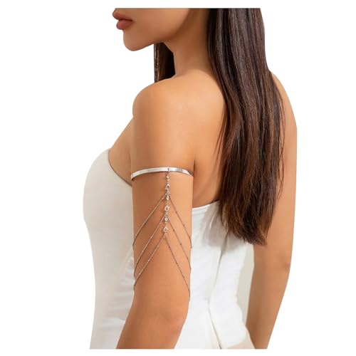 Simple Crystal Bead Tassel Upper Arm Chain Bracelet Multi-layered Bikini Armlet Rhinestone Adjustable Open Arm Cuff Bangle Bracelets Summer Beach Body Jewelry for Women3