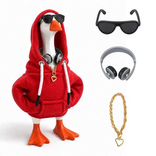 QIXINGWISE 4 Pcs 7 Inch Desk Goose Hoodie Outfits Set, Mini Desktop Goose Clothes Accessories for Magnetic Goose Statue Mini Porch Goose Costume (Red)