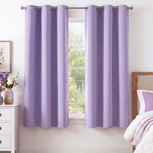 Image of NICETOWN Lavender Purple Room Darkening Curtains 63 Inches Long 2 Panels for Girls Room, Bedroom, Nursery Thermal Insulated Blackout Drapes Solid Grommet Noise Reducing Window Curtains, W40