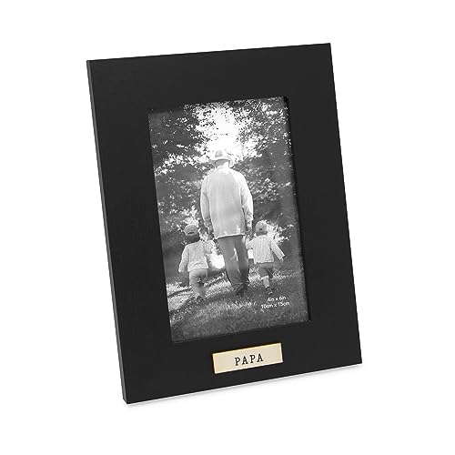 Isaac Jacobs 4x6 Wood Sentiments Papa Picture Frame Vertical Keepsake Photo Frame with Easel and a Hanging Tabs for Tabletop Desktop & Wall Display (Black 4x6)
