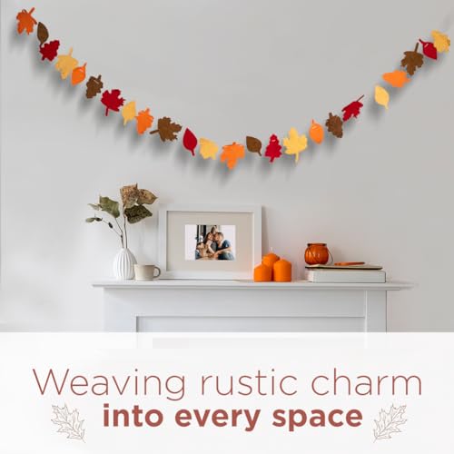 Image of Folkulture Fall Garland - 72 Inch | Fall Leaf Garland for Fall Decorations for Home, Mantle, Pottery Barn Decor | Cute, Premium Wool, Pre Strung Autumn Leaves Felt Garland for Wall Decor, Thanksgiving