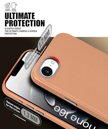 Image of WOW IMAGINE Back Cover for iPhone 16e | iPhone 17e | Shockproof Tough Leather Texture Hard Mobile Case | Ultra Slim Non-Slip Grip | Inner Velvet Fabric | Metal Camera Ring - Tan Brown