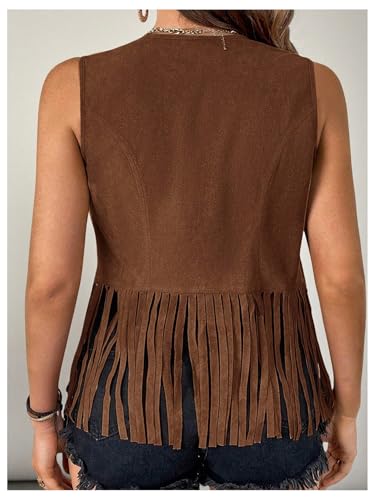 GORGLITTER Women's Plus Fringe Vest Cardigan 70s HippieTassel Sleeveless Open Front Jackets Western Cowgirl Outfit3