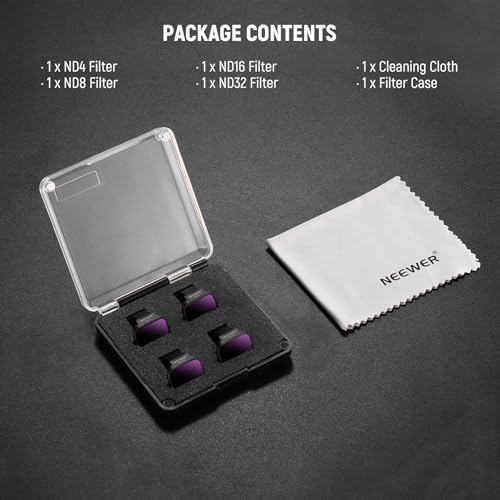 Image of NEEWER ND Filter Set Compatible with DJI Mini 4K /2 SE /SE /2 /Mavic Mini (4 Pack) ND4 + ND8 + ND16 + ND32 Snap On Multicoated HD Optical Glass Neutral Density Drone Camera Lens Filter Accessories, FL-B39