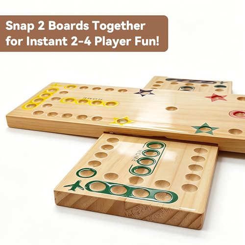Wahoo Board Game, 15 inch Marble Board Game Double Sided Painted Wooden Fast Track for 2 to 4 Players with Storage Bag and 20 Glass Marbles,4 Dices for Family Game Night - Image 5