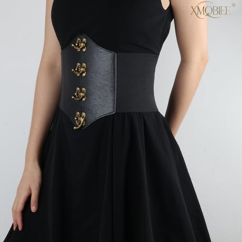 Women's Gothic Waist Corset Belt with Brass Clasps, Black, Halloween Costume Accessory4