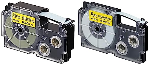 Image of Casio XR-12YW1 Label Printer Tape (Black and Yellow) & Casio XR-6YW1 Label Printer Tape (Black and Yellow)