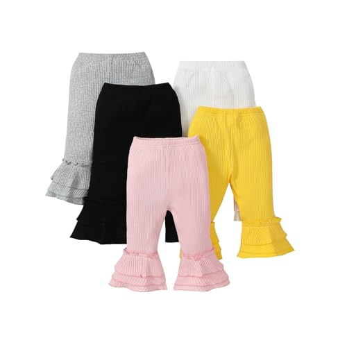 Image of ATCTBOGFS Toddler and Baby Girl Stretchy Flare Pants with Ruffle Fleece Pants and Leggings 5-Pack