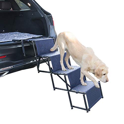 Upgraded Nonslip Car Dog Steps, Portable Metal Fram Large Dog Stairs for High