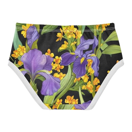 Purple Irises Yellow Flowers Black Toddler Underwear Custom 2t Cotton Panties for Girl Colorful Undies Kids Briefs2