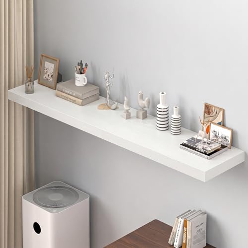 Image of Dreamland 72 inch Floating Shelves for Wall, 12 inch Deep Thicker White Floating Shelves, Wall-Mounted Shelves for Bedroom, Living Room, Kitchen, Bathroom - Set of 1
