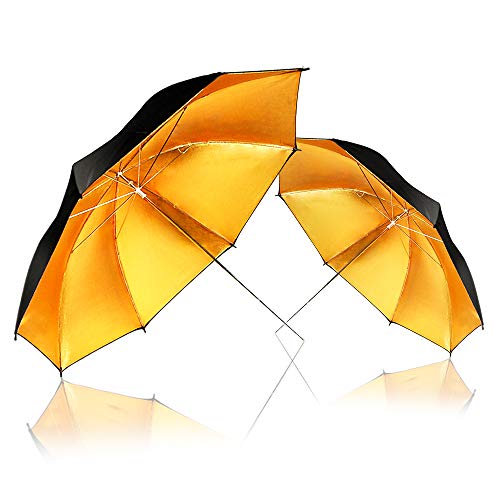 LimoStudio 2Pcs Photography Studio Double Layer Black & Gold Photo Umbrella Soft Light