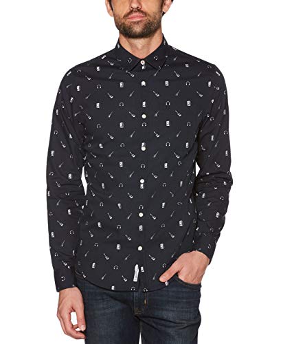 Original Penguin Mens Rock Band Slim Fit Long Sleeve Button-Down Shirt Navy M