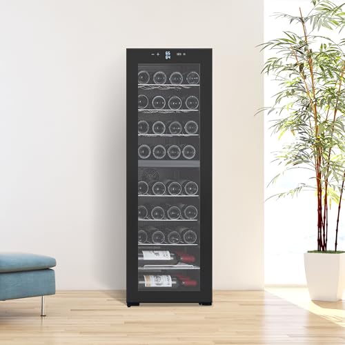 Wine Cooler Refrigerator 21 Inch 39-Bottle Capacity,Built-in or Freestanding,Silent Constant-Temp,Sliding Shelves,Reversible Glass Door