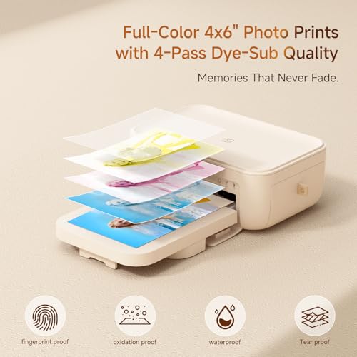 Image of HPRT CP4100 4x6 Photo Printer with 108 Sheets & 2 Ribbons, Full-Color Portable Instant Picture Printer for iPhone /Android, Wi-Fi, Thermal Dye Sublimation, 15s AR Video, Fun App DIY, Home Use, Beige