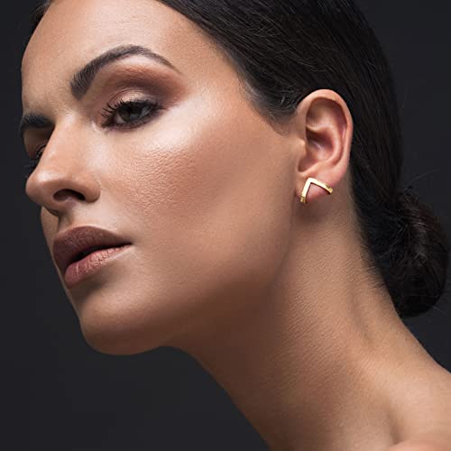 Emmanuela Minimalist Triangle Stud Earrings Handmade of 24K Gold plated Sterling Silver V Shaped Dainty Earring Studs Everyday Huggies Hypoallergenic Jewelry Unusual Gift for Her2