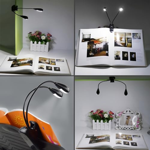 Image of Joyzan Music Stand Light, Clip on LED Book Lights Dual Arm Reading Lamp | Eye Cared 360Flexible Gooseneck USB Desk Rechargeable Clamp Mini Bed Bookworms Piano Player Travel Orchestra