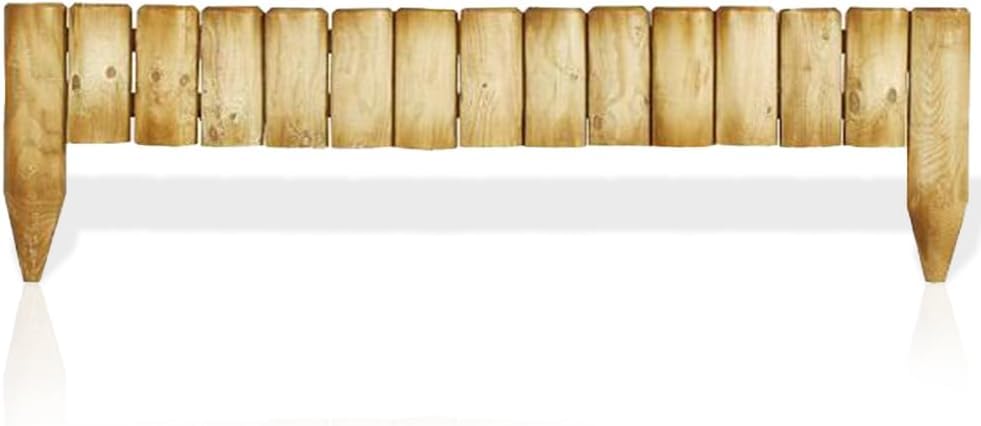 BONAFIDE 1M Wooden Garden Fence Log Roll Border Edging, Weather-Resistant Lawn Edging, Decorative Picket Fence for Flower Beds, Lawns, and Paths (4)