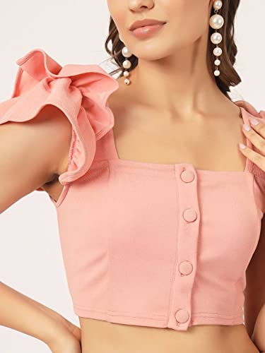 Image of BEATNIK Women Casual Solid Square Neck Crop Coords Set