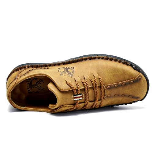 FLYLAND Men's Causal Loafers Leather Handmade Driving Oxford Flats Comfortable Walking Shoes Chukka Boots Business Work Office Shoes3