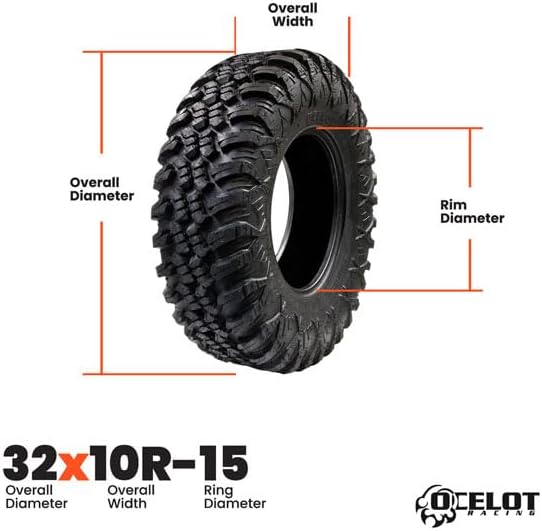 Ocelot Aurora ATV UTV Tire 32 x 10R–15 For All Terrain Style Riding, Durable 8-Ply Radial Construction and Non-Directional Tread Pattern with Thick lugs for Diverse Terrain and Conditions
