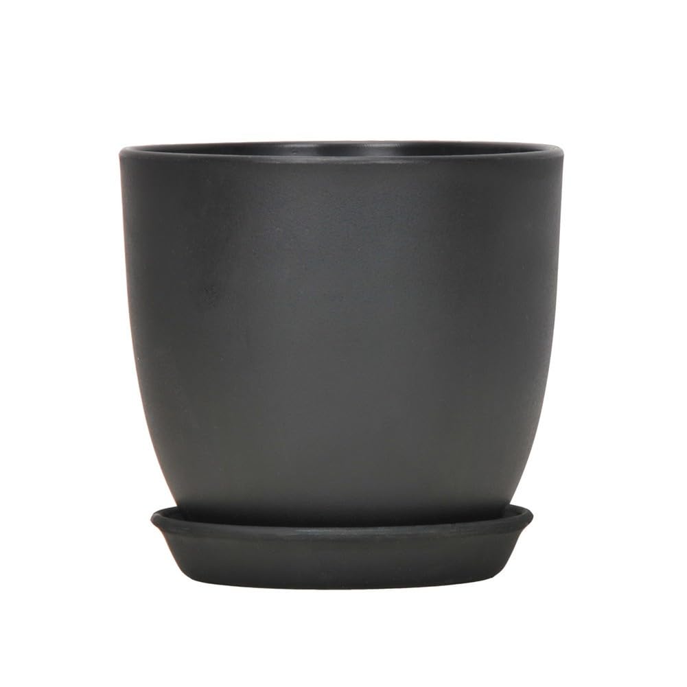 FACAIIO Lot de 10 pots de fleurs en plastique avec soucoupe pour l'intérieur et l'extérieur, 180 x 165 mm, finition mate, design minimaliste moderne noir et blanc