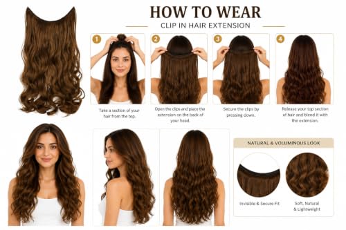 Image of Women Hair Extension Long Curly Light Brown 18 To 20 Inches Hairpiece With 5 BB Clip /Hair Extension for Women Party /Halloween /Christmas