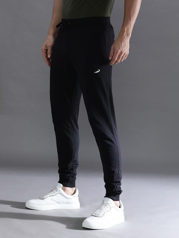 Image of CROCODILE Men Solid Ankle Length Joggers | French Terry Cotton | Drawstring Waist | 3 Pockets