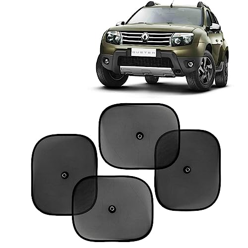 Image of KINGSWAY Car Window Curtain Sticky Sun Shades Compatible with Renault Duster, (Year 2012-2014), Universal Fit Sunshades for Side Window, Rear Window, Black Color, 4 Pieces