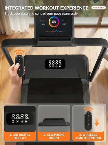 Image of ANCHEER Treadmill with 12% /15% Incline, Folding Walking Pad with Handle Bar, 320-450lb Capacity Under Desk Foldable 3.5HP Treadmills for Home /Office /Gym,Installation-Free