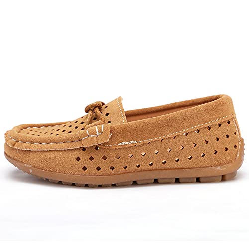Minibella Mocassim para meninos e meninas, bico redondo, sem salto, sapato escolar casual, Marrom, 9