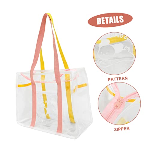 Summer Beach Tote Portable Handheld Bag for Women Lightweight Travel Tote for Beach Accessories Organize Towels and Toys Durable Transparent Shoulder Bag Pink3